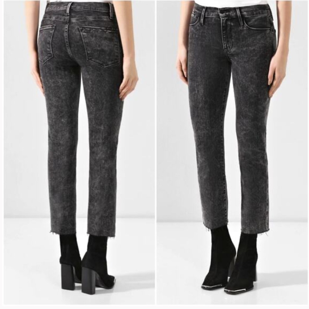 Frame Denim Le High Straight Ankle Jeans - Acid Washed Black